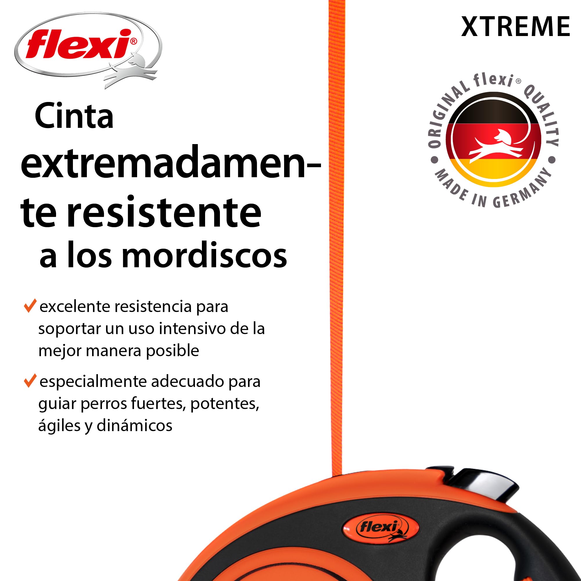 flexi® Xtreme M Cinta 5 m Negro/Naranja, Correa Extensible para Perros hasta máx. 35 kg
