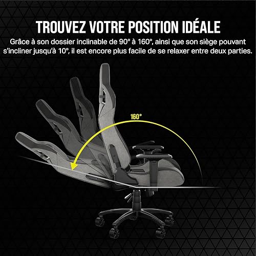 Corsair T3 RUSH Fabric (2023) Gaming Chair - Motorsports Inspired - Soft Fabric Covering - Detachable Neck Cushion and Memory Foam Lumbar Support - Grey & Charcoal - 6