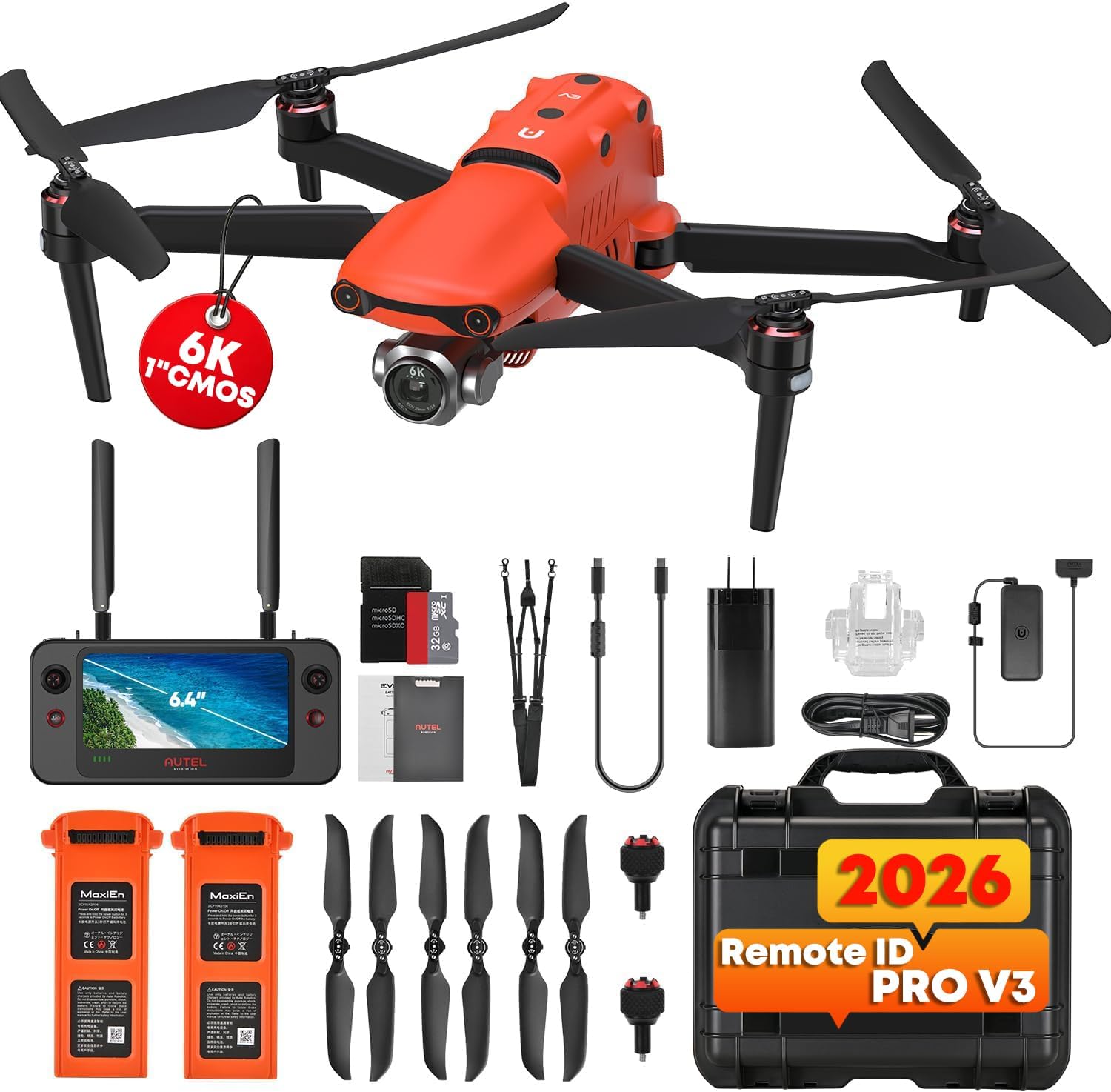 Robotics EVO 2 PRO V3, 1" CMOS &12-Bit Image 6K HDR Video, ISO 44000 | Moonlight Algorithm 2.0, EVO II Pro V3 Rugged Bundle, 40 Minutes, 15KM Transmission, 360° Obstacle, SkyLink 2.0