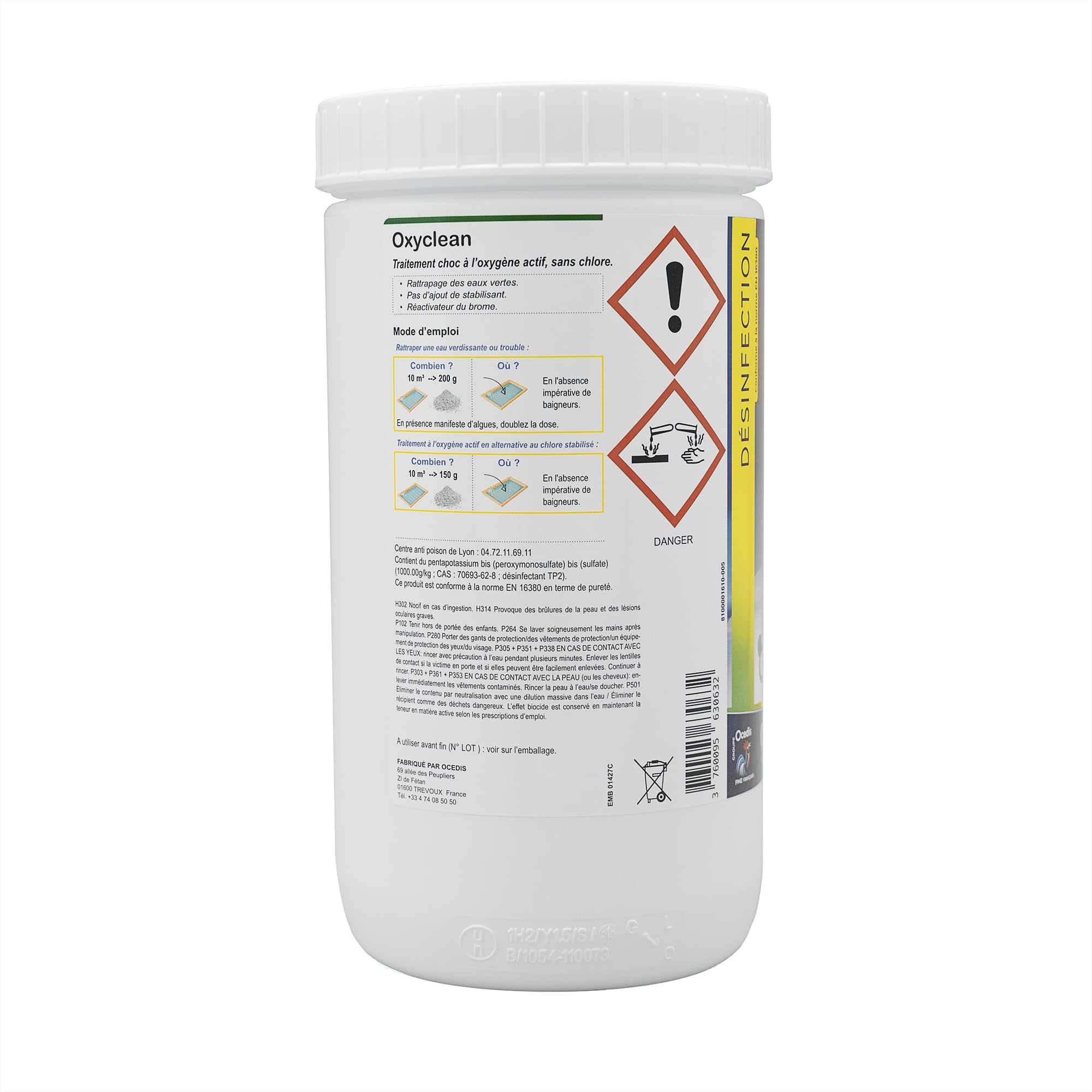 OCEDIS OXYCLEAN Poudre - 1kg | Oxygène Actif Choc - Activateur de Brome - Désinfection Choc sans Chlore - Dissolution Rapide + 10 Tests HPS OFFERTS 6 en 1