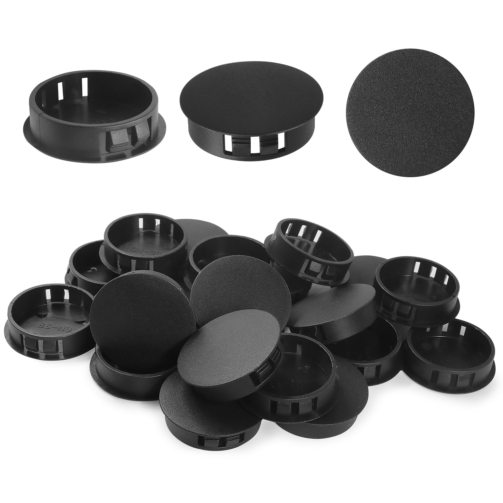 38mm Plastic Hole Plugs - Masendelk Snap-in End Caps - Black - 30pcs