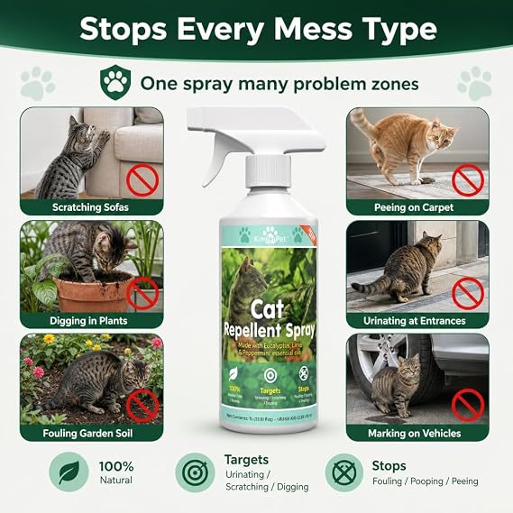 Cat Urine Deterrent Spray Indoor - Stop Cats Urinating in House on Carpet & Bed & Fouling Garden - Odour Remover - Urine Destroyer with Enzymatic Formula - Eucalyptus Lime Peppermint 500ml
