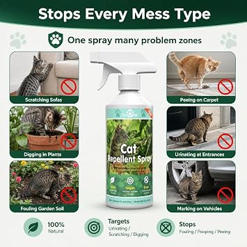 Cat Urine Deterrent Spray Indoor - Stop Cats Urinating in House on Carpet & Bed & Fouling Garden - Odour Remover - Urine Destroyer with Enzymatic Formula - Eucalyptus Lime Peppermint 500ml