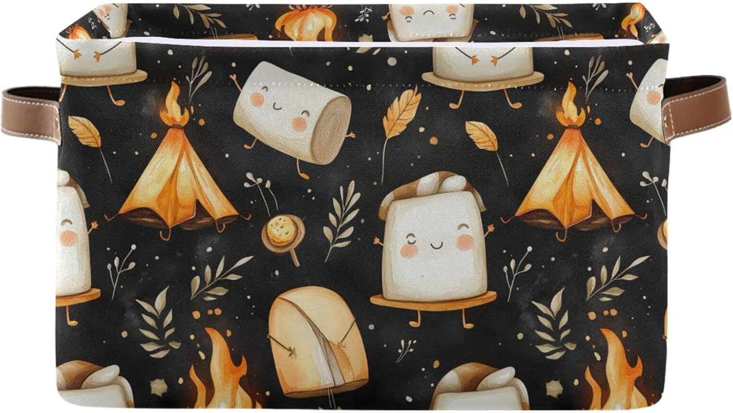 Watercolor Kawaii Camping Storage Basket Canvas Fabric Collapsible Storage Bins Box Organizer Waterproof for Home Bedrooms 1 Pack