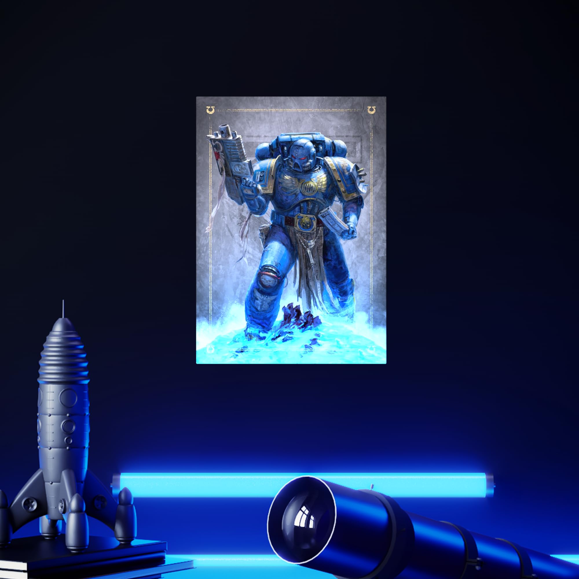 Displate Warhammer Metalposter Magnetische Befestigung Offiziell Lizenziert Bilderr Geschenke Ultramarine Battle Brother Poster 32x45cm