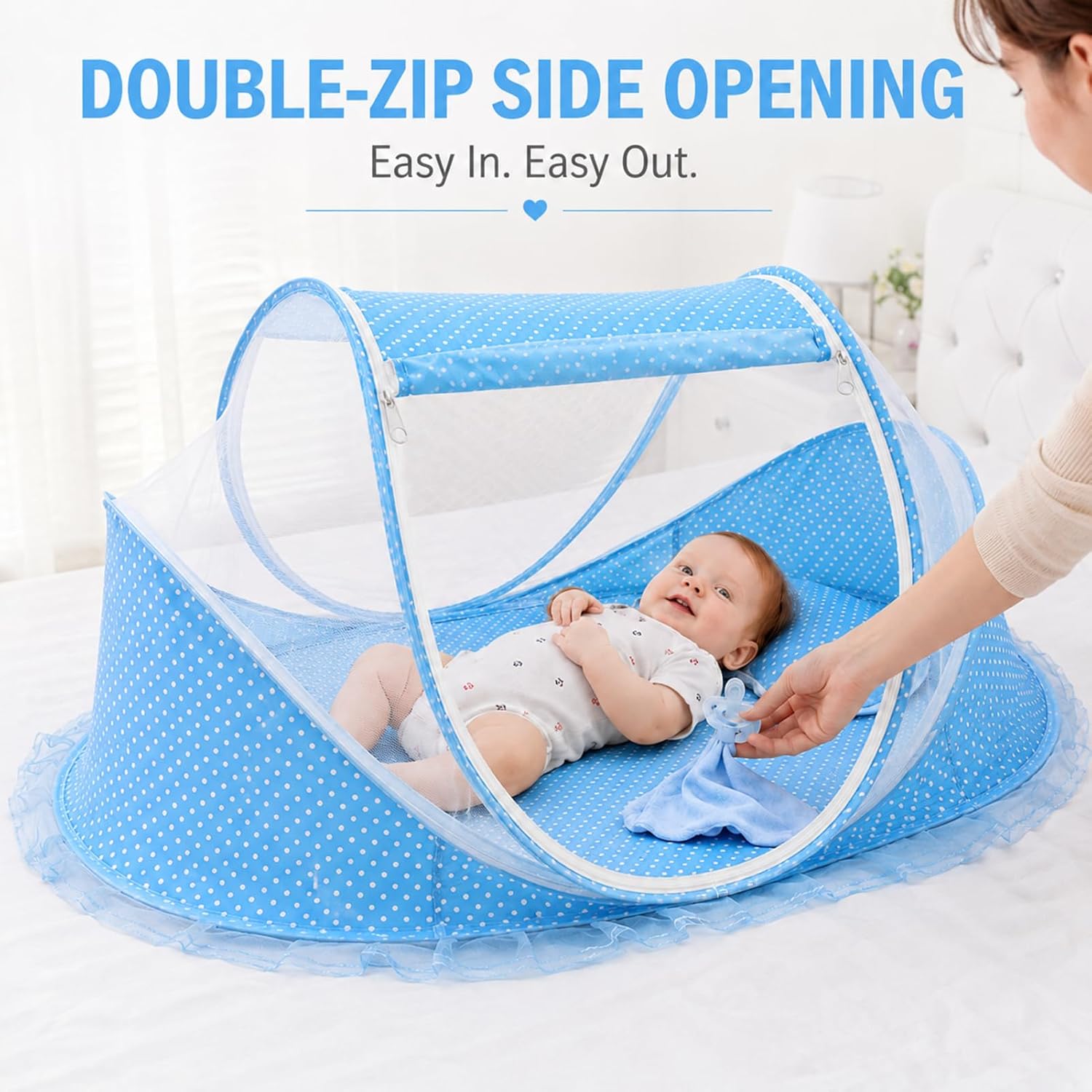 Portable Baby Mosquito Net Tent, Foldable Pop-Up Mesh Insect Barrier Cover for Crib, Bassinet & Travel Use, 43.3 x 23.6 x 25.6 in image 4
