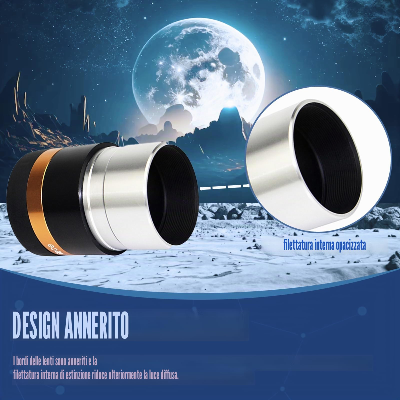 Svbony Oculare 4mm, HD Completamente Rivestito Oculare Telescopico Lente Asferica Grandangolo da 62 Gradi, 1,25” Accessori Telescopio con Filettatura Filtro per Luna Giove Osservazione Planetaria
