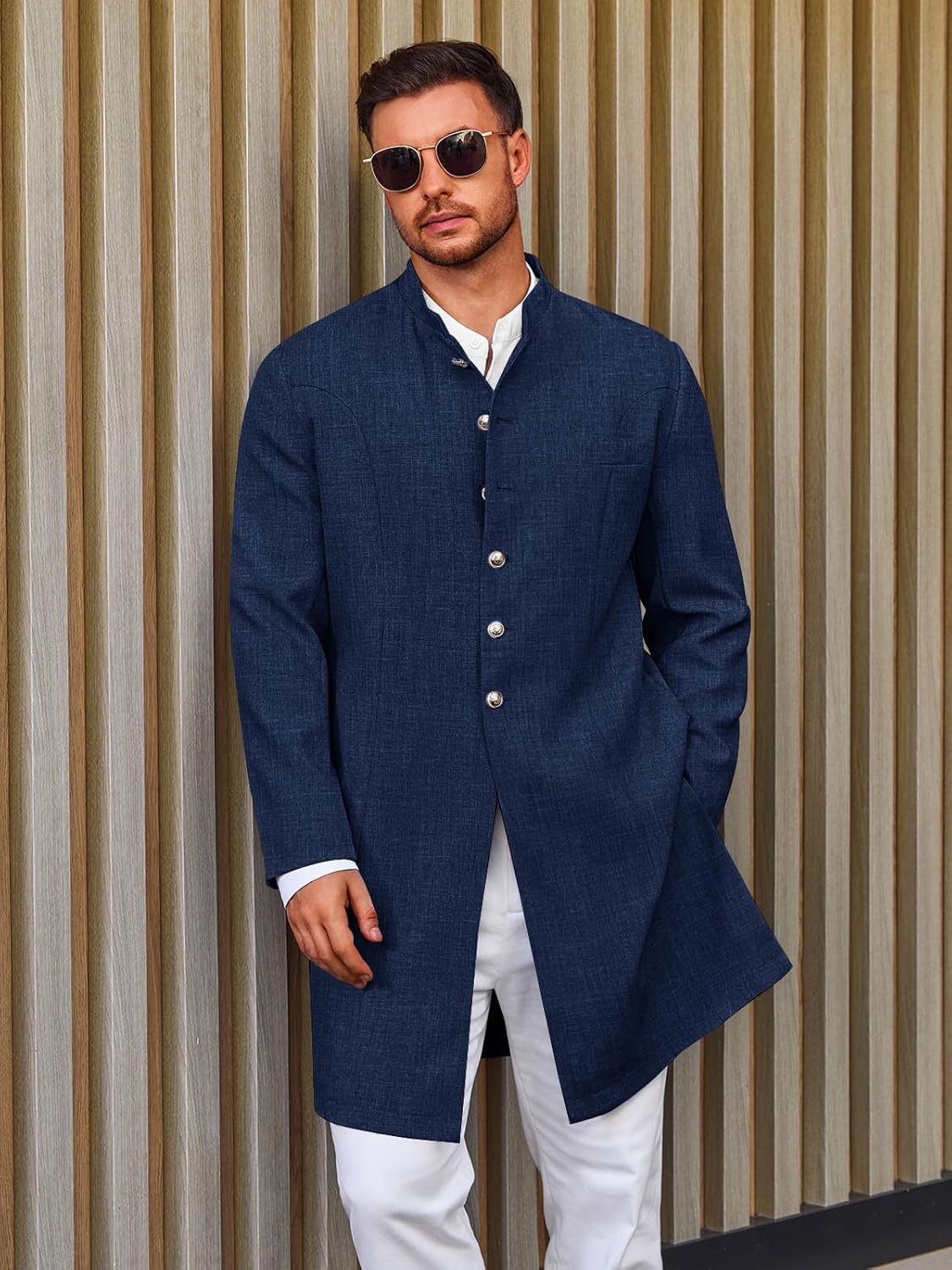 Runcati Mens Kurta Coats Indian Mandarin Collar Attire Ethnic Outfits Wedding Festive Party Clothing Casual Kaftan Robe - Image 4