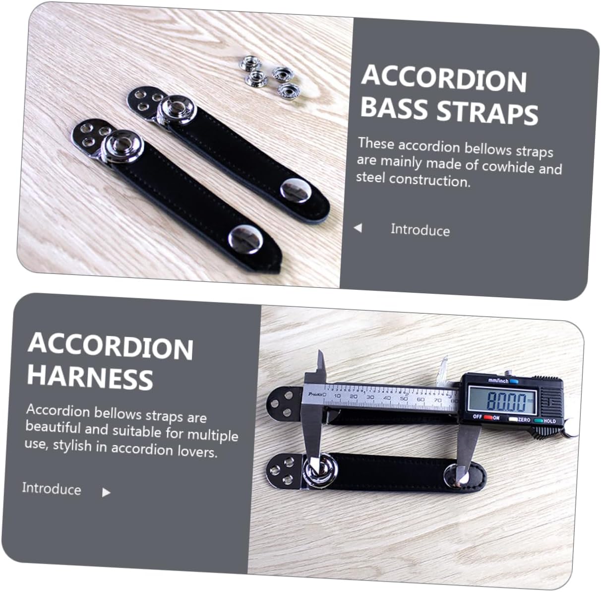 Black Accordion Bellows Straps Concert 2pcs with Buckle for Practice
