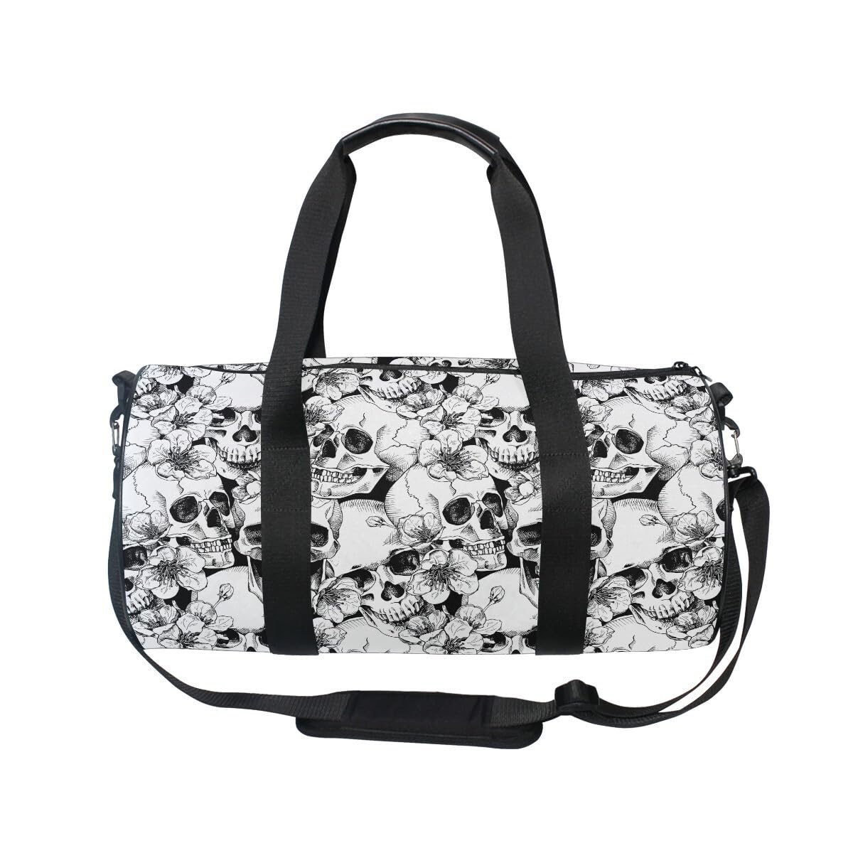 ALAZA Foldable Duffle Bag Womens Mens for Travel Sports Camping Yoga Swim Skull and Flower Small Round Gym Bags with Shoulder Strap Top Handle - Image 3