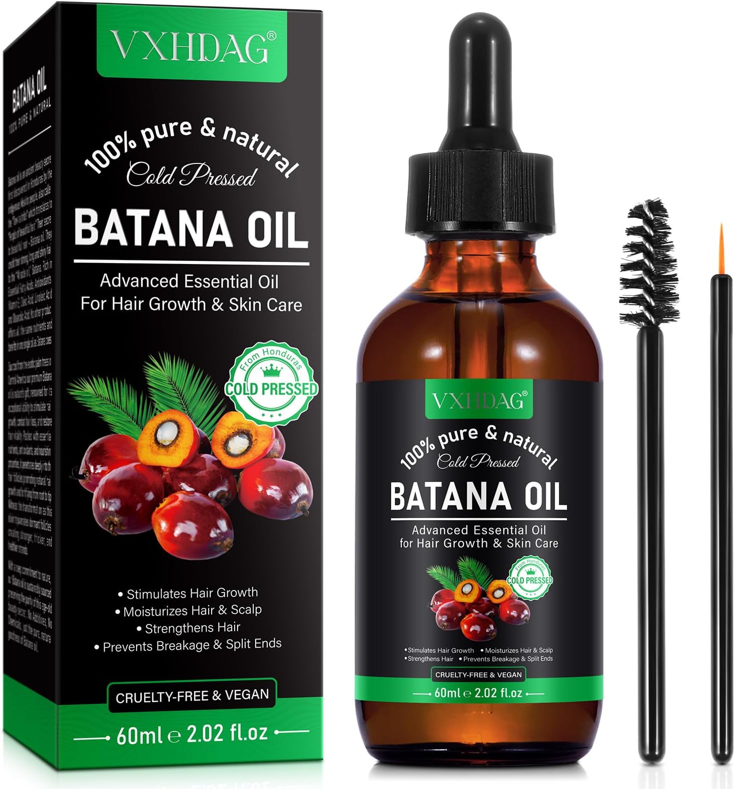 Batana Oil - 100% Pure & Natural from Honduras for Hair Growth, Eliminates Split Ends, Enhances Radiance & Nourishment for All Hair Types, 2.02 fl oz