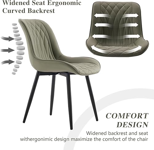 Miniatura 5 de YOUNIKE Juego de 2 sillas de comedor tapizadas de piel sintética con patas de metal, respaldo ergonómico sin brazos, sillas modernas de mediados de