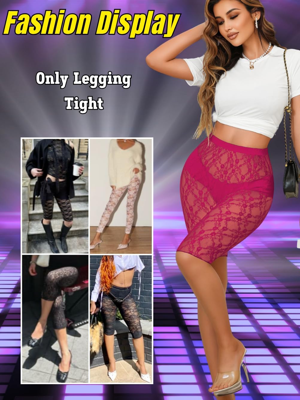 ShawGobow Floral Lace Pants For Night Club, Sheer Mesh Capri Leggings Women, Sexy Rave Party Concert Capris