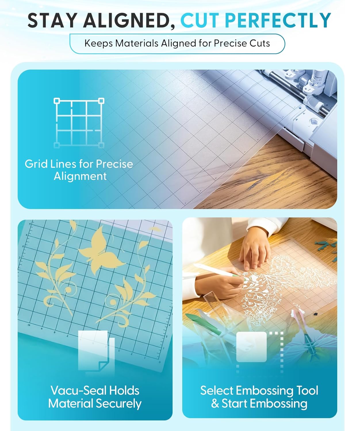 Silhouette Cutting Mat - Craft Cutting Mat for Cardstock, Chipboard, Craft Foam, and Speciality Materials - Light Tack Adhesive Replacement Mat for Cameo Machine - 14x15 Inch