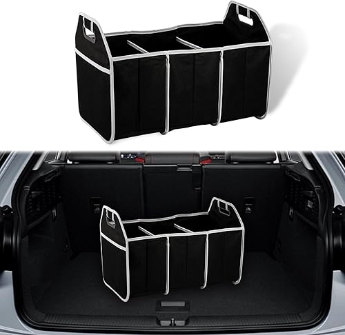Organizador de almacenamiento de automóvil, consolas y organizadores automotrices, organizador de maletero, almacenamiento con asas reforzadas, 3