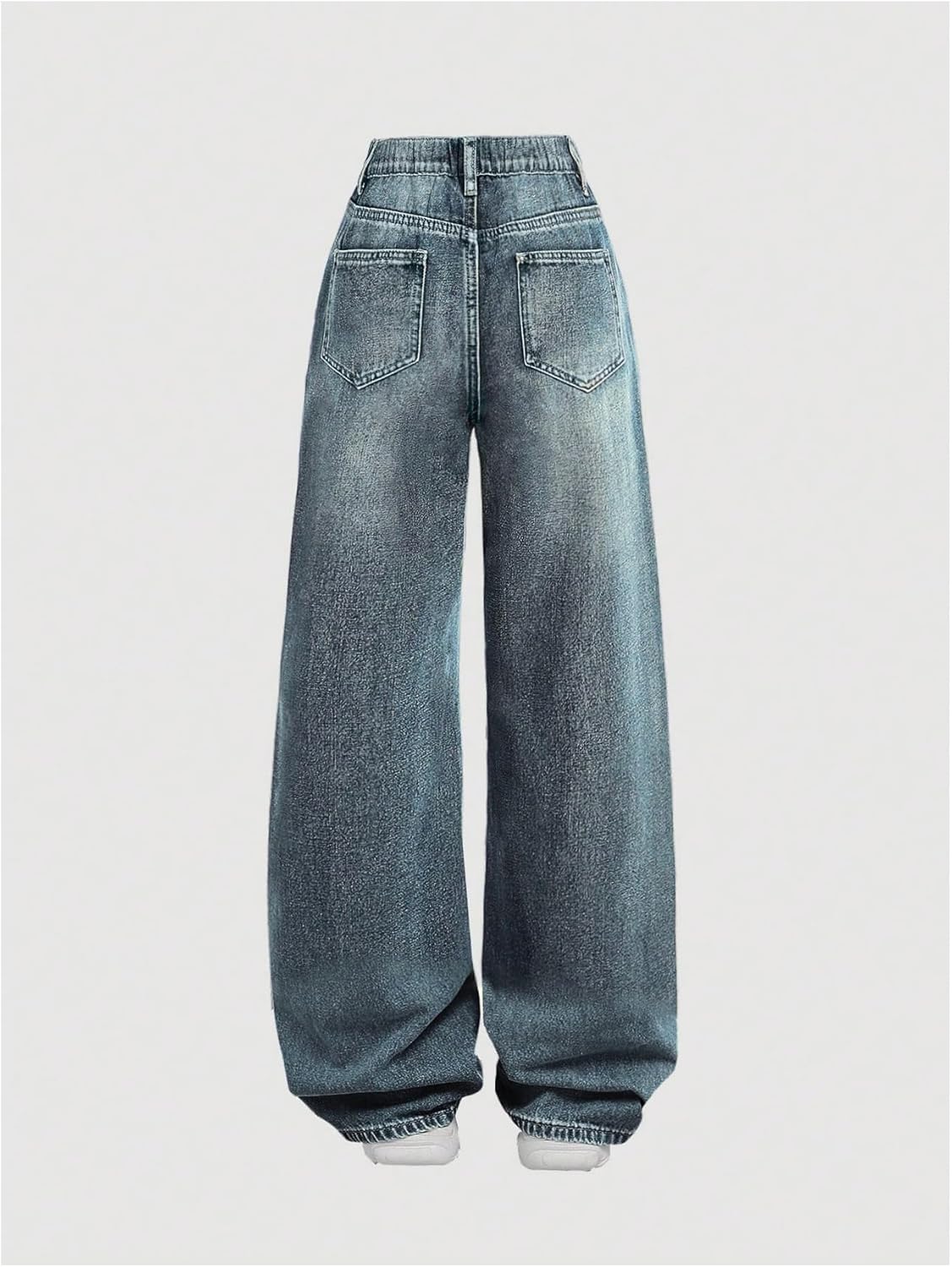 GORGLITTER Girl's Baggy Wide Leg Jeans Cute Elastic High Waisted Denim Pants Bottoms with Pockets