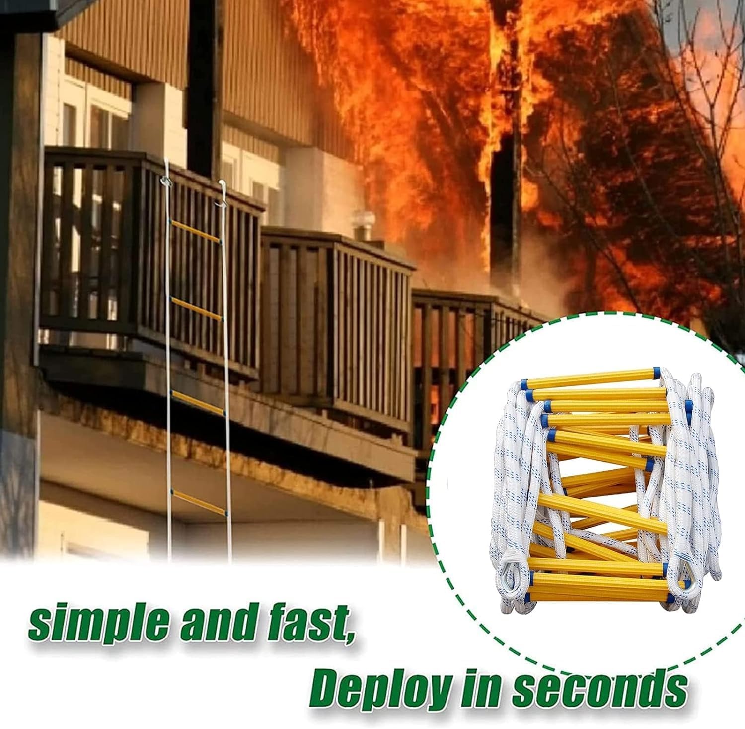 Fire Rescue Ladder Fire Escape Ladder Self-Rescue Ladder Outdoor Rock Climbing Rescue Ladder,Emergency Fire Escape Rope Ladder, 26.2ft Quick Deploy Flame Resistant Safety Ladder, 500lb Capac