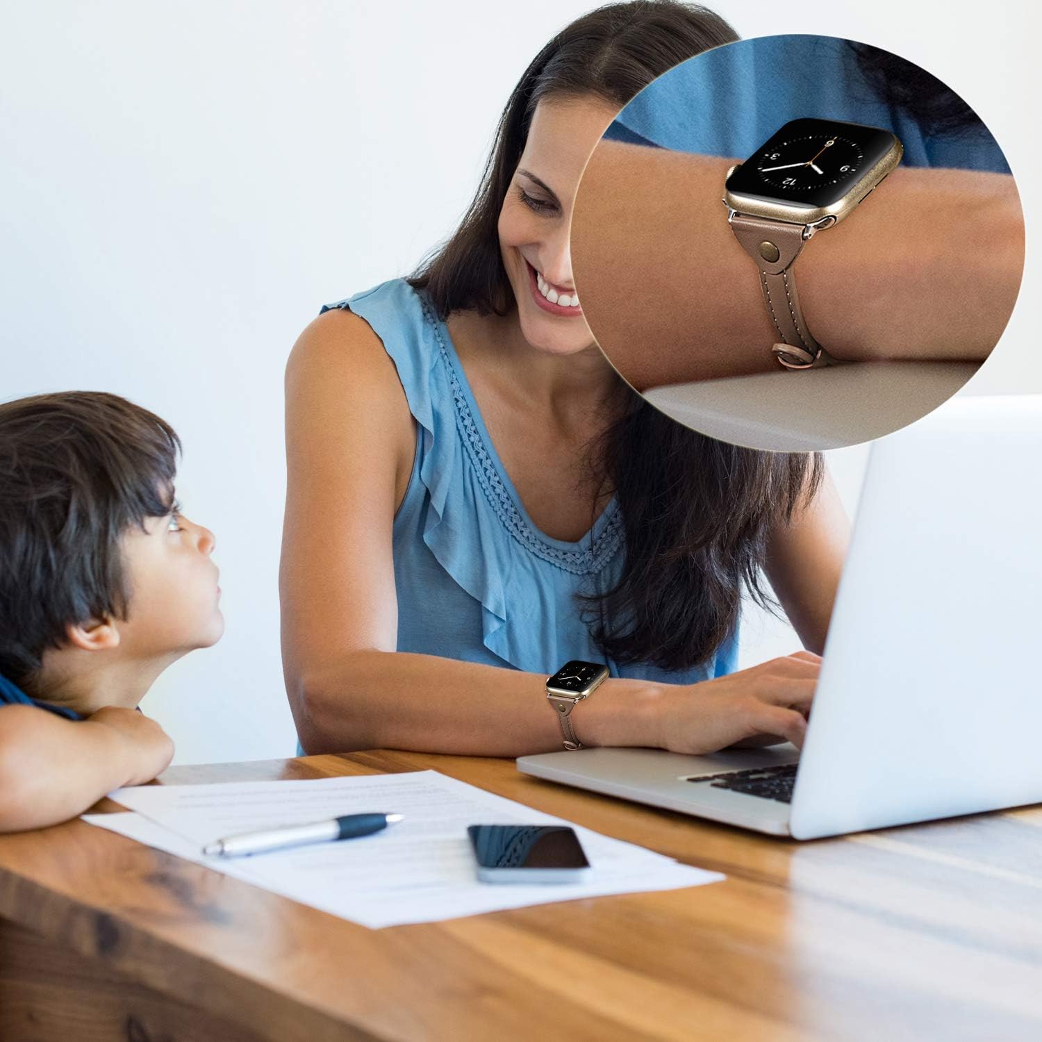 Wearlizer Thin Leather Compatible with Apple Watch Bands 38mm 40mm 41mm for iWatch SE Slim Strap Womens Mens Wristbands Leisure Narrow Tan Bracelet (Metal Silver Buckle) Series 8 7 6 5 4 3 2 1