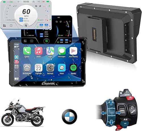 CARPURIDE W702BS PRO para BMW Motorcycle CarPlay y Android Auto Dual Bluetooth, pantalla de navegación GPS impermeable de 7 pulgadas, lectura de