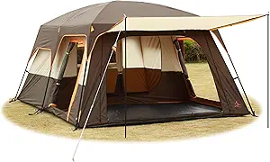 KTT Extra Large Tent 10-12-14 Person(A),Family Cabin Tents,2 Rooms,3 Doors and 3 Windows with Mesh,Straight Wall,Waterproof,Double Layer,Big Tent for Outdoor,Picnic,Camping,Family Gathering
