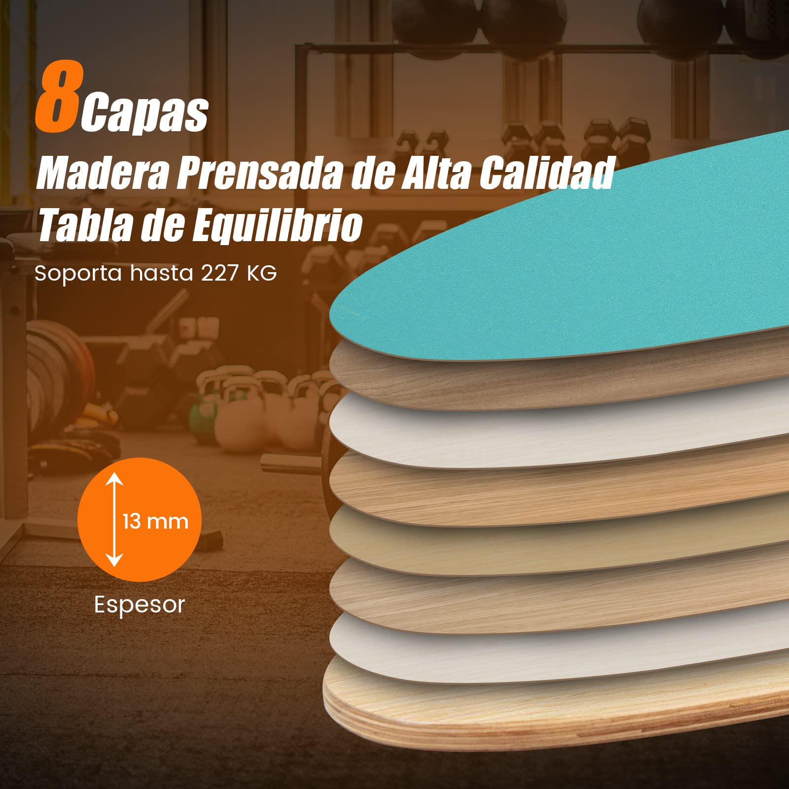 GOPLUS Tabla de Equilibrio de Madera con Rodillo de Corcho y Alfombra de Fieltro Antideslizante, Tabla de Surf Interior, Mejora la Fuerza del Tronco, Balance Board Carga Máxima 100 kg