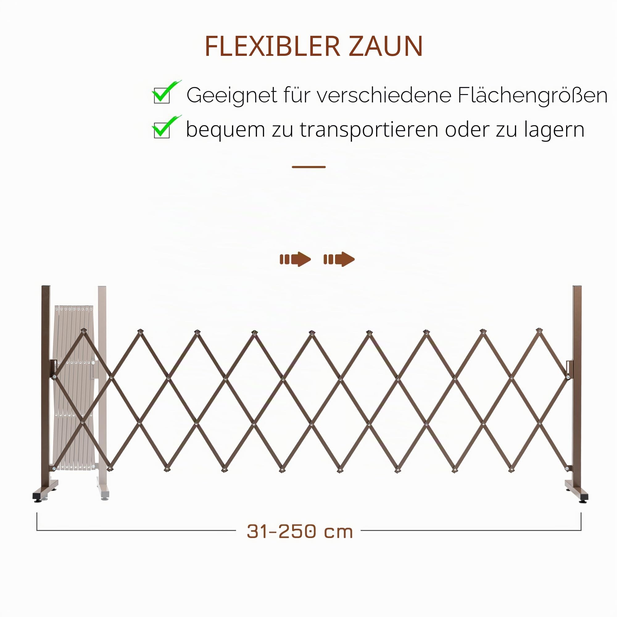 Outsunny Ausziehbares Absperrgitter versenkbares Absperrgitter 250L x 31l x 104H cm Alu Metall Schokolade
