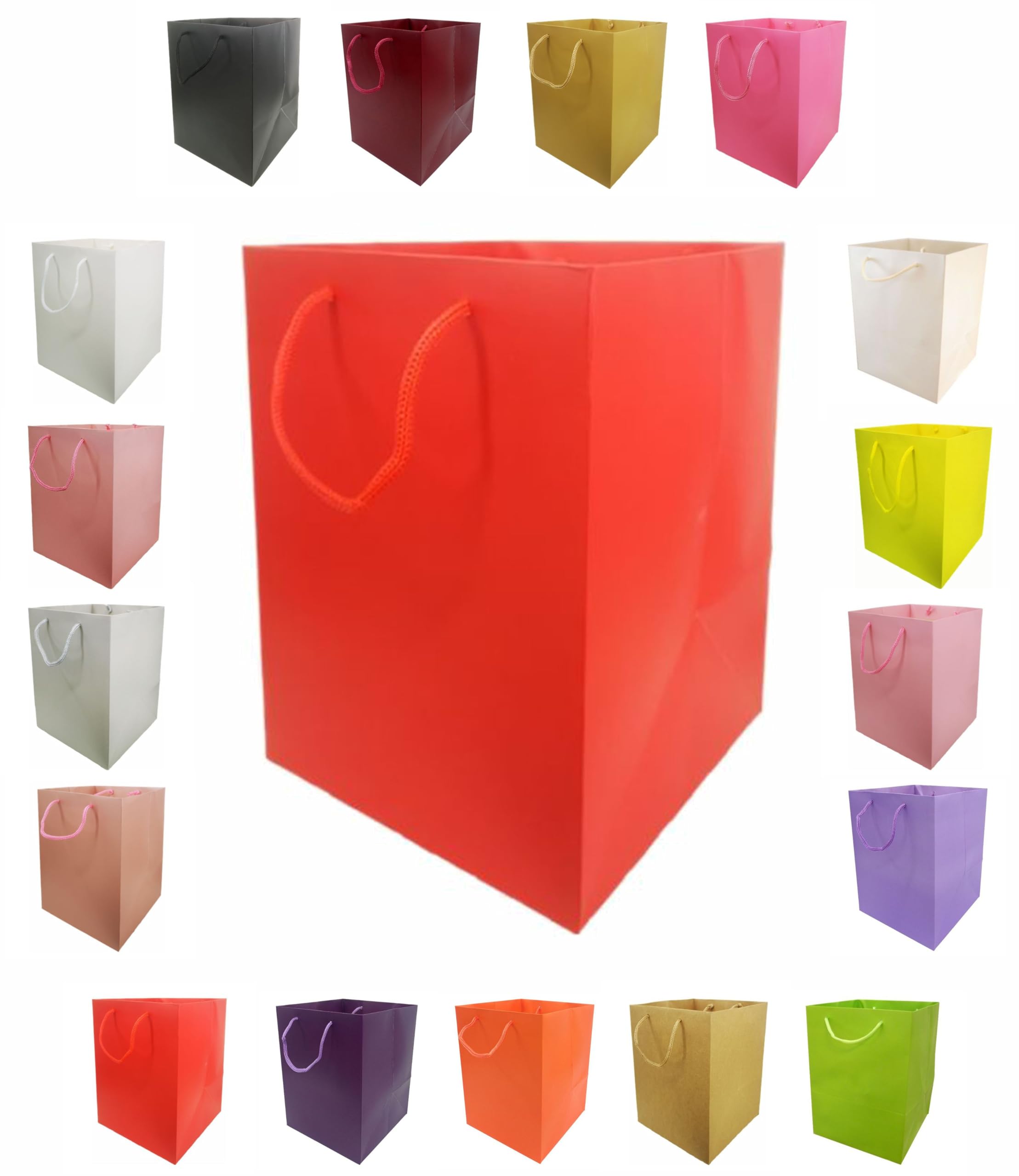 Glossy Vibrant Flower Gift Bag, Bouquet Vase | Valentines | Anniversary | Love | Transportation Display (10, Red)