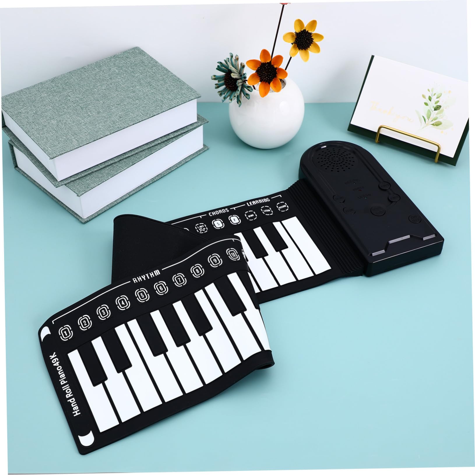 ABOOFAN Pianoforte Elettronico Portatile 49 Tasti con Registrazione e Ritmo Tastiera Pieghevole per Principianti Altoparlante Integrato Alimentazione Batterie o Cavo Esterno Nero