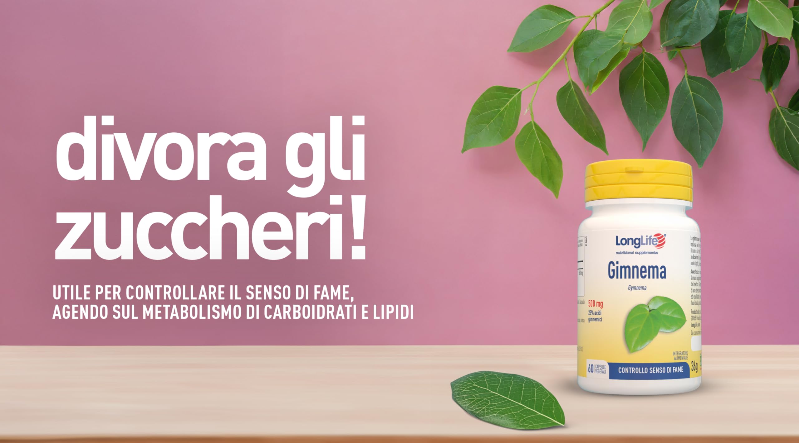 LongLife® Gimnema | Estratto titolato al 25% acidi gimnemici | Supporto metabolismo dei carboidrati | Controllo del senso di fame | Fino a due mesi trattamento | Vegano e senza glutine