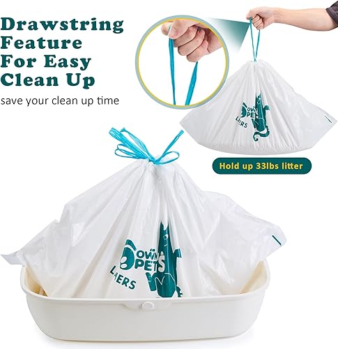 Miniatura 2 de Ownpets Bolsas de arena para gatos, grandes y extragruesas, bolsas con cordón para caja de arena para mascotas, gatos, sin perfume, 10 unidades, 31