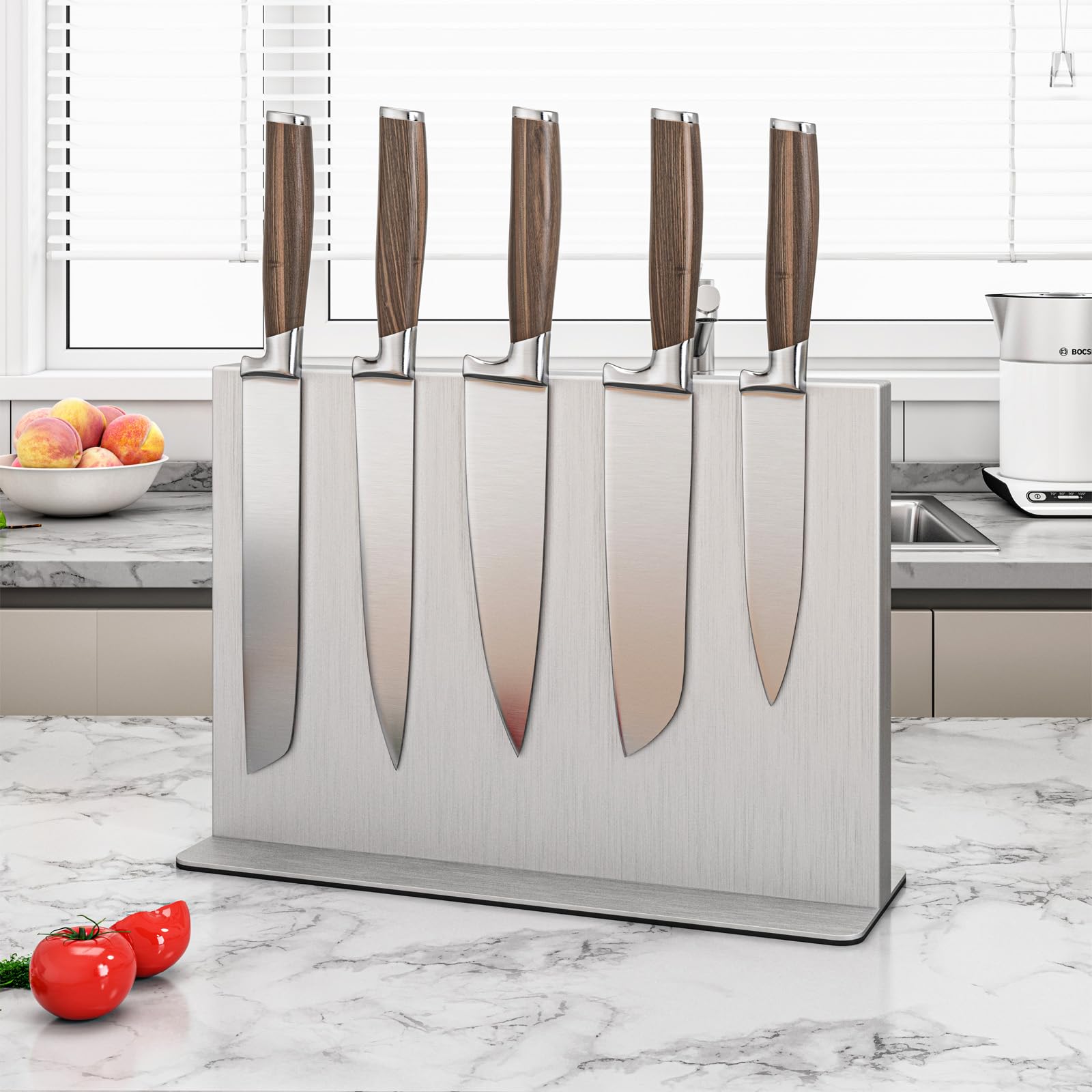 THMINS Bloc magnétique à couteaux en acier inoxydable, support magnétique double face, présentoir multifonctionnel universel pour plan de travail de cuisine