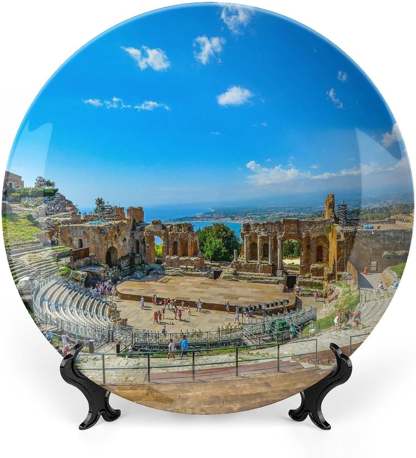 Decorative Ceramic Wall Decor Plate with Display Stand 10" Theatre Theater Greek Italy Modern Dessert Plate Farmhouse Home Office Kitchen Tabletop Desk Art Household Porcelain Plate