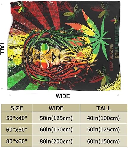 Miniatura 5 de Rasta - Manta Sherpa de vellón de león, marihuana Jamaica, marihuana, reggae, súper suave, para hombres y mujeres, cálida manta de franela para el