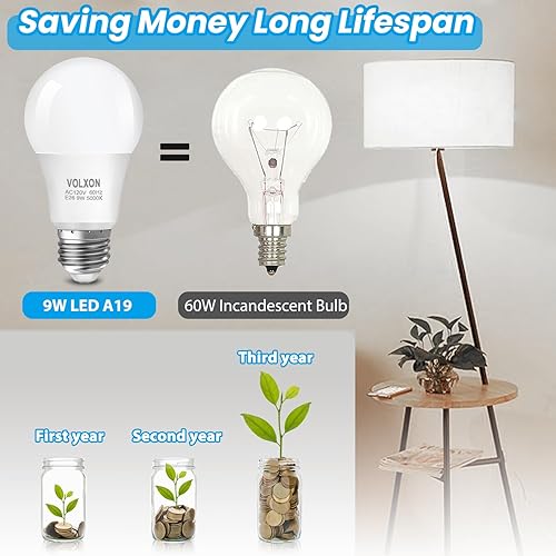 Miniatura 3 de Volxon Bombilla LED A19, equivalente a 9 W, bombilla LED de 60 W, bombilla brillante de 850 lm, no regulable, luz blanca diurna 5000 K, base E26