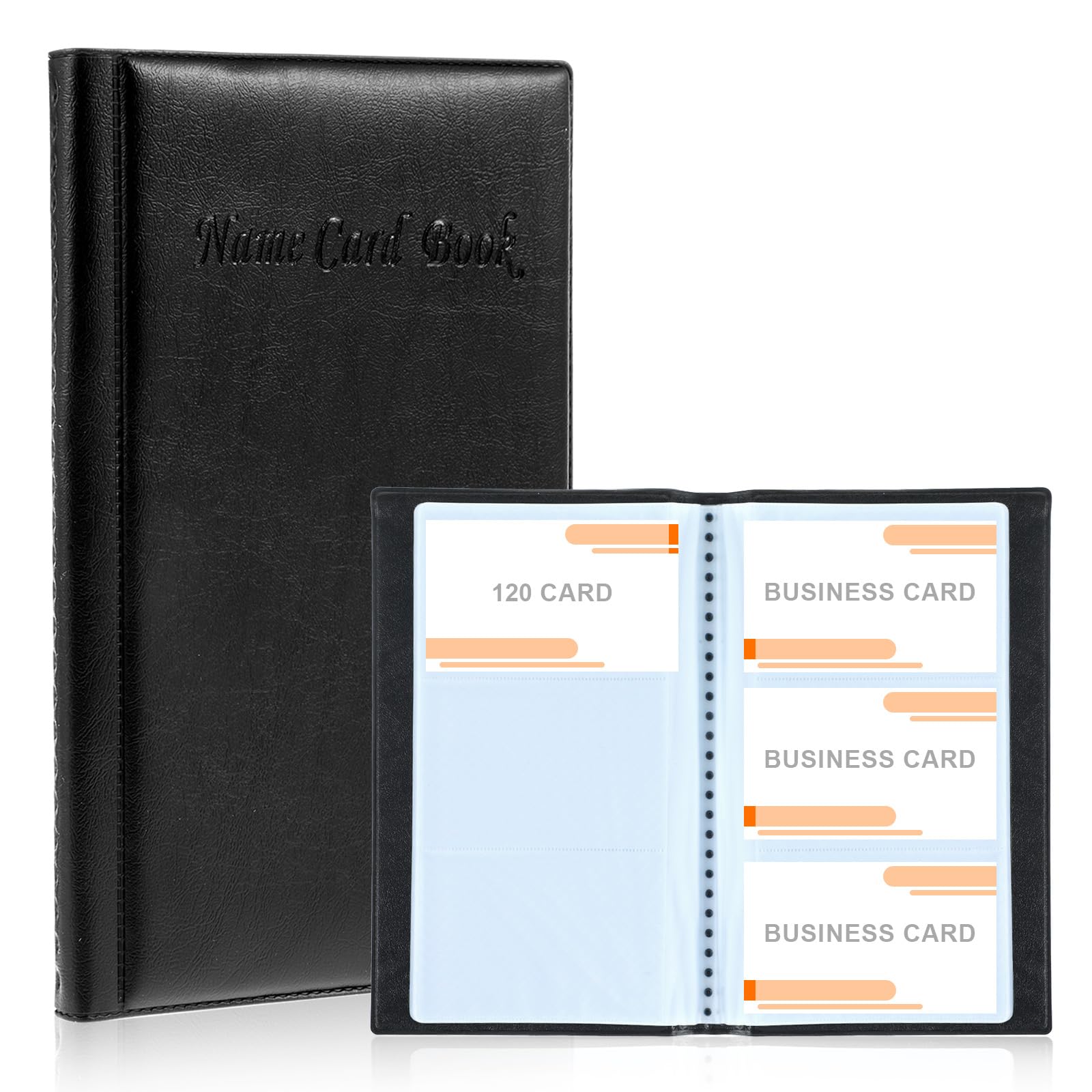 Tyqour 120 Card Business Card Holders, Pu Leather Business Card Wallet, Credit Card Holder, Name Card Collection Folder for Men Women (Black)