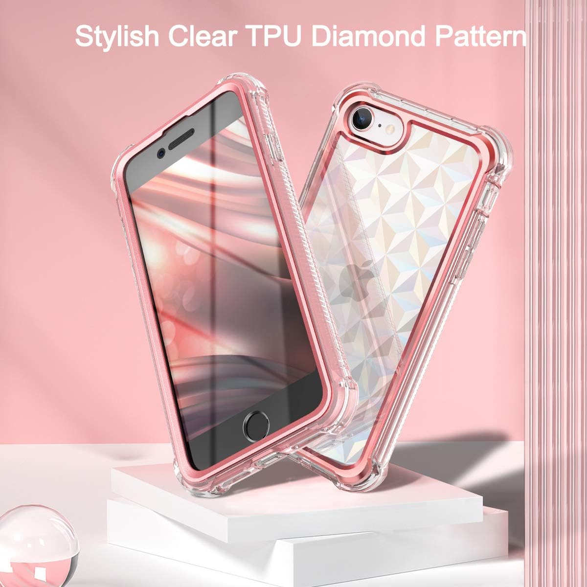Dexnor iPhone SE 2022/2020 Case, iPhone 8 Case, iPhone 7 Case with Screen Protector Clear 3D Diamond 360 Full Body Protective Shockproof Heavy Duty Bumper Cover for iPhone SE 2022 2020/8/7 4.7"