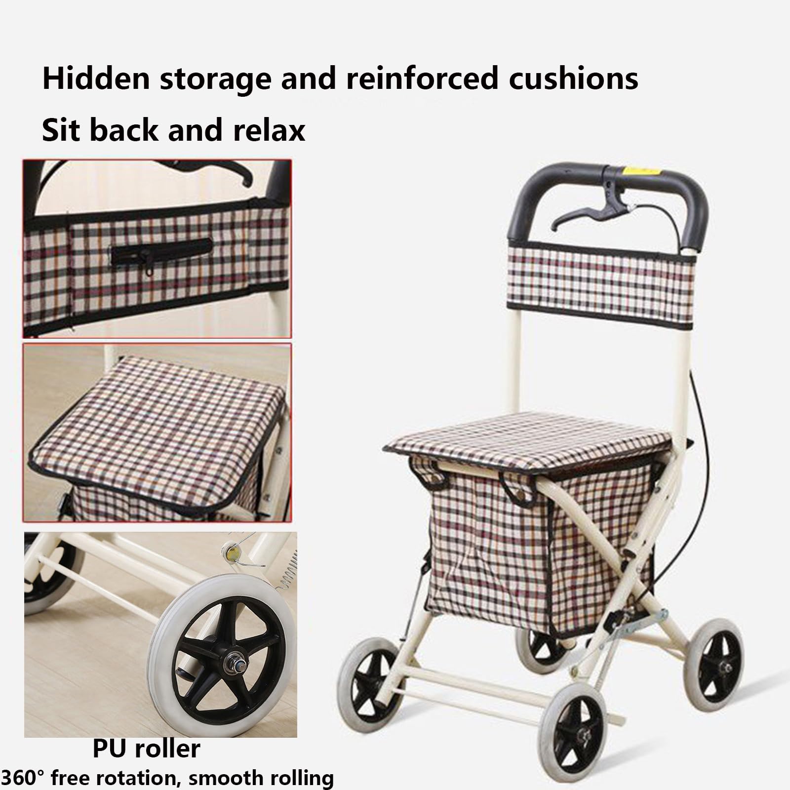 Andador plegable con ruedas para ancianos con asiento - Andador 2 en 1 para silla de ruedas y silla de transporte, ayuda a la movilidad