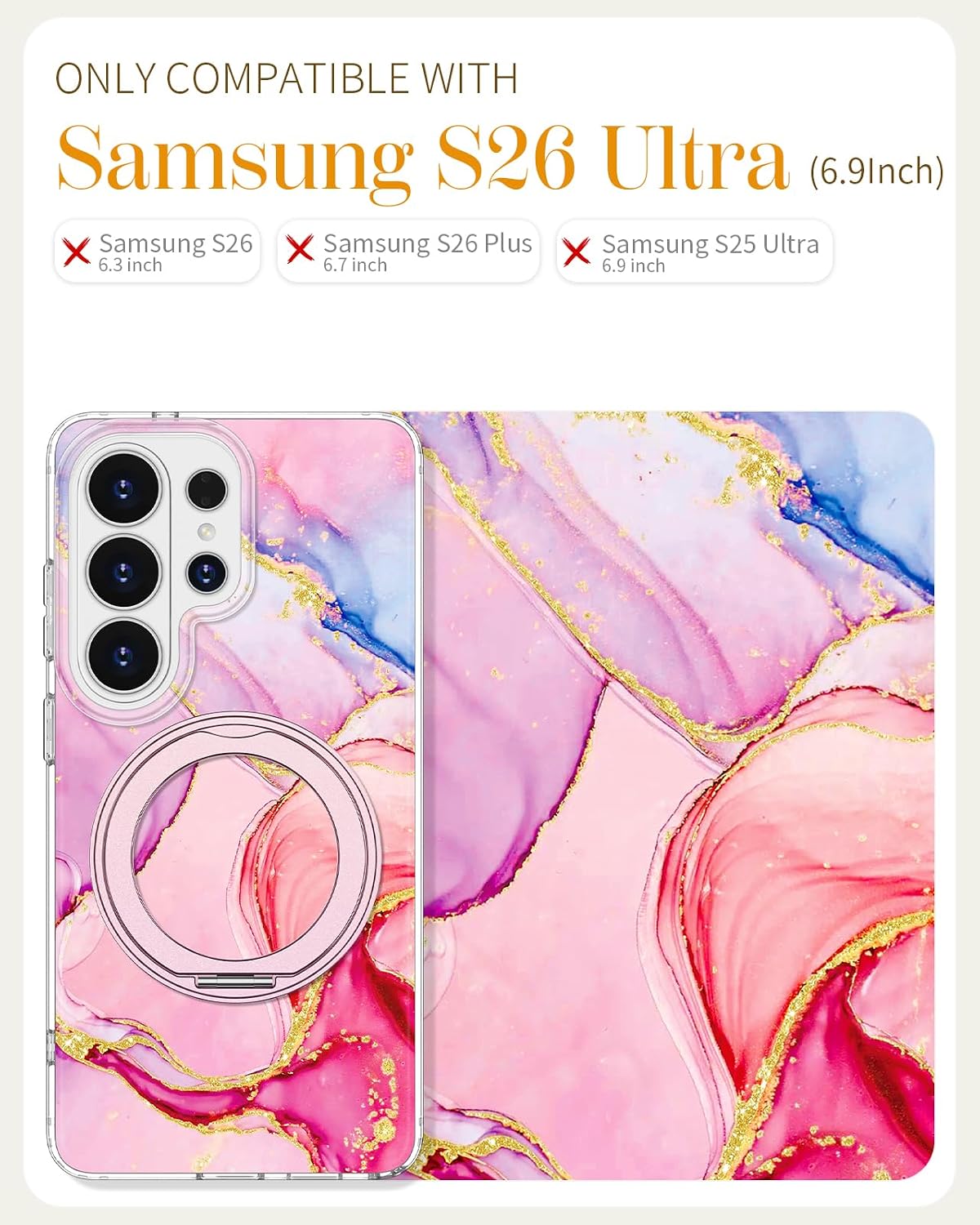 for Samsung Galaxy S26 Ultra Case with Stand - Cute Soft TPU Clear Phone Cover for Women Girls Compatible with Magsafe Girly Unique Design with Magnetic Ring for S26 Ultra, Marble image 2