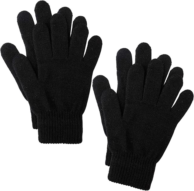 Cooraby 2 Pairs Winter Magic Gloves Classic Knit Warm Gloves Accessories for Man, Woman or Teens (Black, Large)