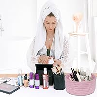 Vista 4 de ABenkle Cesta Tejida Pequeña, Cestas de Almacenamiento Pequeñas Vacías y Poco Profundas, Mini Cestas de Cuerda de Algodón, Cesta Decorativa Redonda