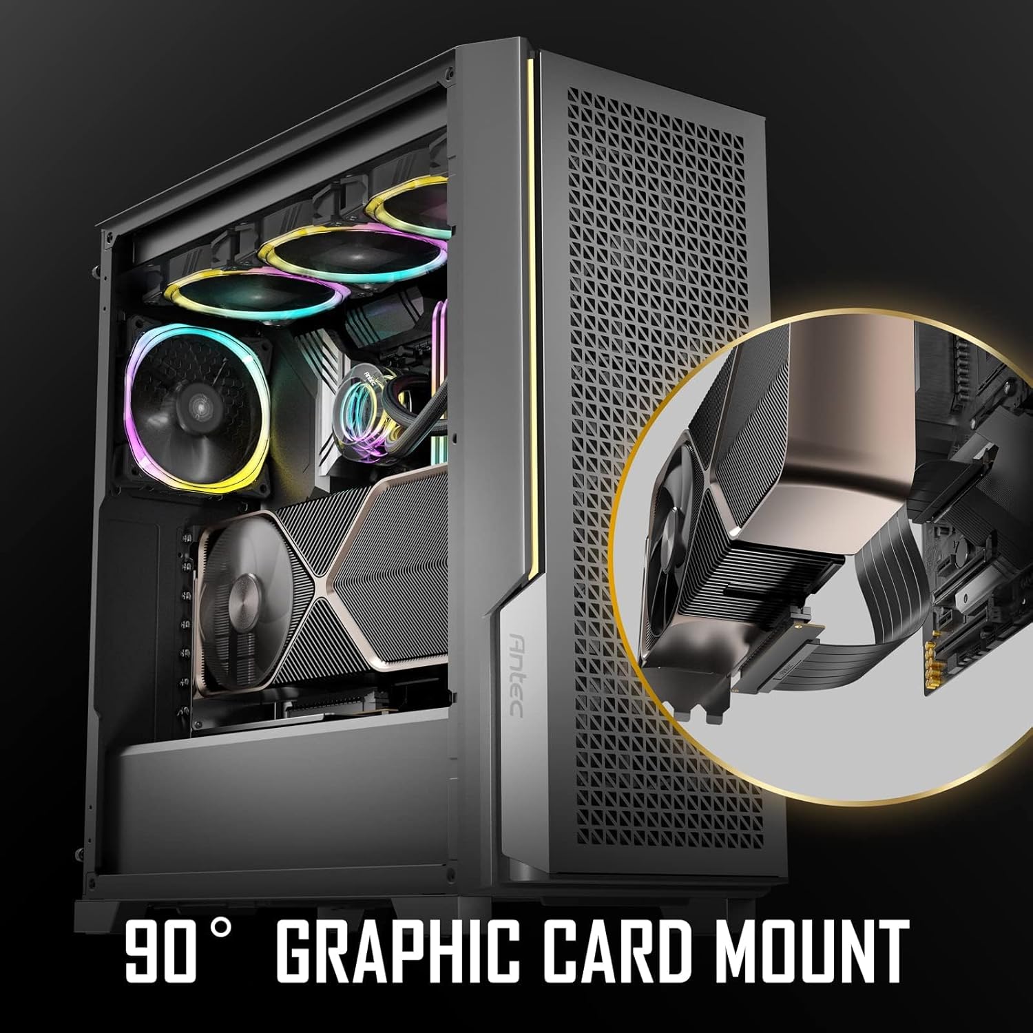 Antec PCI-E 4.0 Riser Cable RTX4090 RX6950XT Tested PCIe 4.0 x16 High Speed Flexible Extender Card Extension Port 90 Degree Adapter Black 200mm Compatible with RTX4090, RTX4070ti, RTX3090ti, RTX3090