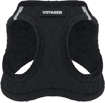 Best Pet Supplies - All Weather Plush, Reflective, No Pull Harness for Small, Medium Dogs, Cats - Secure with Hook & Loop Fastener, Buckle, Double D-Rings - Black Plush, XS