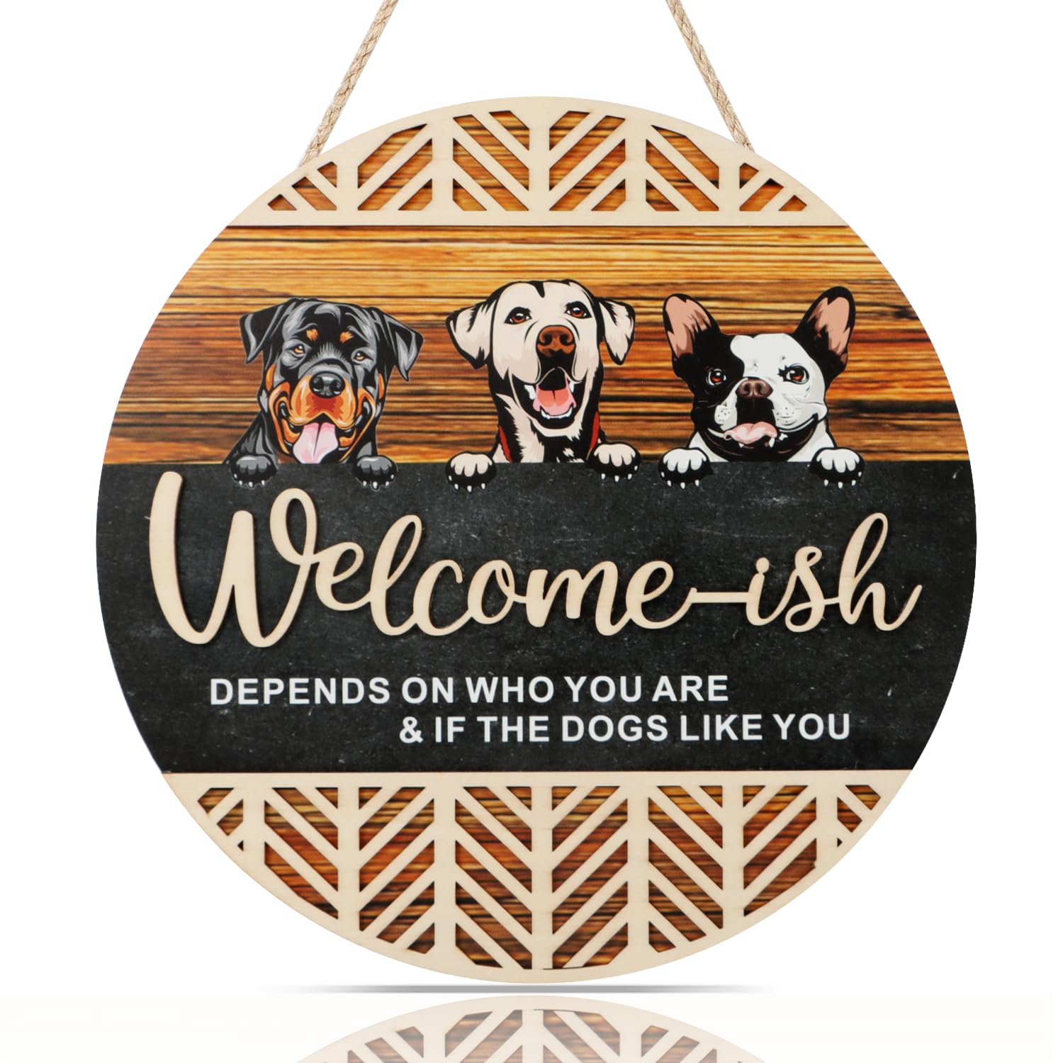 CHDITB 3D Welcome-ish Front Door Hanging Sign(11.42”x11.42”), Funny Dogs Like You Wood Sign with 3D Hollow Design, Housewarming Gift for Dogs Lovers Pet Owners, Rustic Welcome Sign for Door Porch