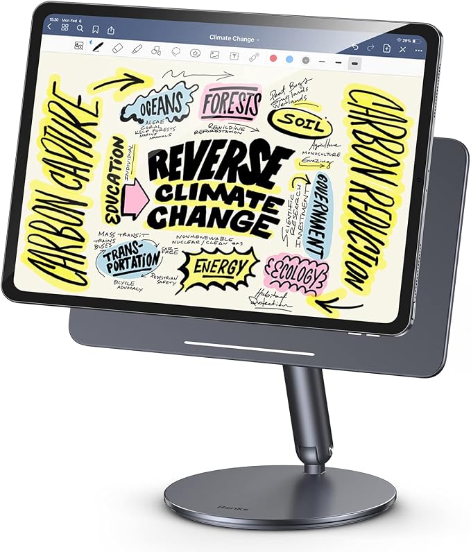 BENKS Magnetic iPad Stand Holder, Foldable Portable Tablet Holder, 360° Adjustable Rohtating Aluminium Table Stand Upgrade for Apple iPad Pro 11 Inch 1st/2nd/3rd/4th and iPad Air 4th/5th/6th-Gray