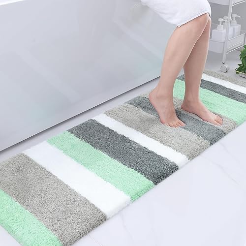 Buganda Alfombra de baño de microfibra a rayas, extra gruesa, suave y peluda, absorbente, lavable a máquina, alfombras de baño para baño, bañera y