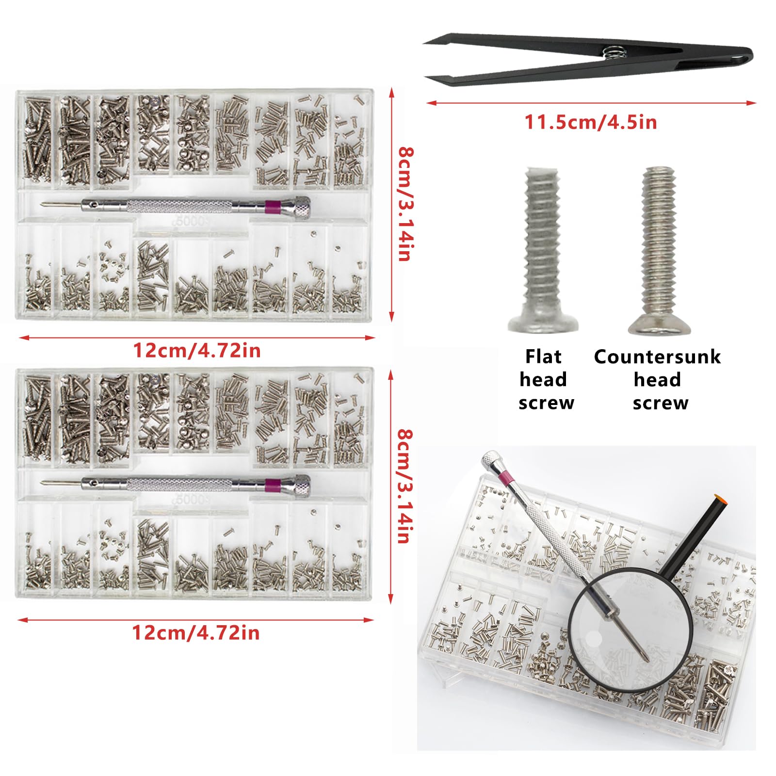 Bikasun 1000 Pcs Small Screws Assortment Kit, M1.2 M1.4 M2 Tiny Micro Screws Set, Watch Glasses Computer Replacement Screws - Image 4