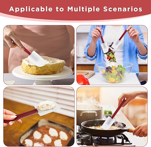 Miniatura 4 de 10 espátulas de goma de silicona, resistentes al calor, raspadores antiadherentes de 10 pulgadas para cocinar, hornear y mezclar (rojo oscuro y