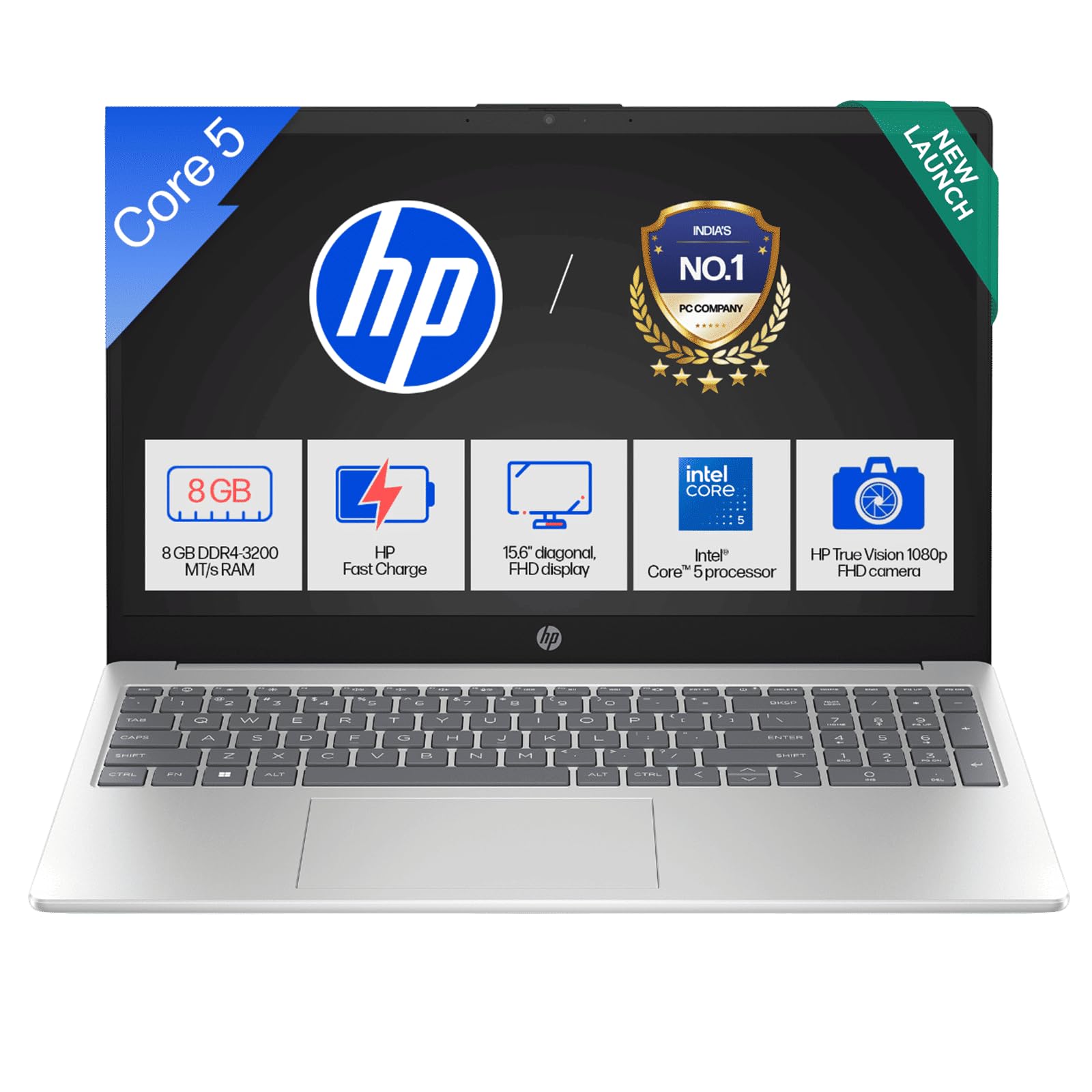 HP 15, Intel Core 5-120U (8GB DDR4, 512GB SSD) FHD, Anti-Glare, Micro-Edge, 15.6''/39.6cm, Win11, M365 Basic(1yr), Office Home24, Silver,1.59kg, fd0651TU, FHD Camera w/Privacy Shutter, Backlit Laptop