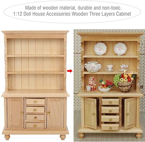 Miniatura 8 de VGEBY 1:12 Mini Casa de Muñecas Accesorios Madera Tres Capas Gabinete Simulación Muebles (Burlywood)