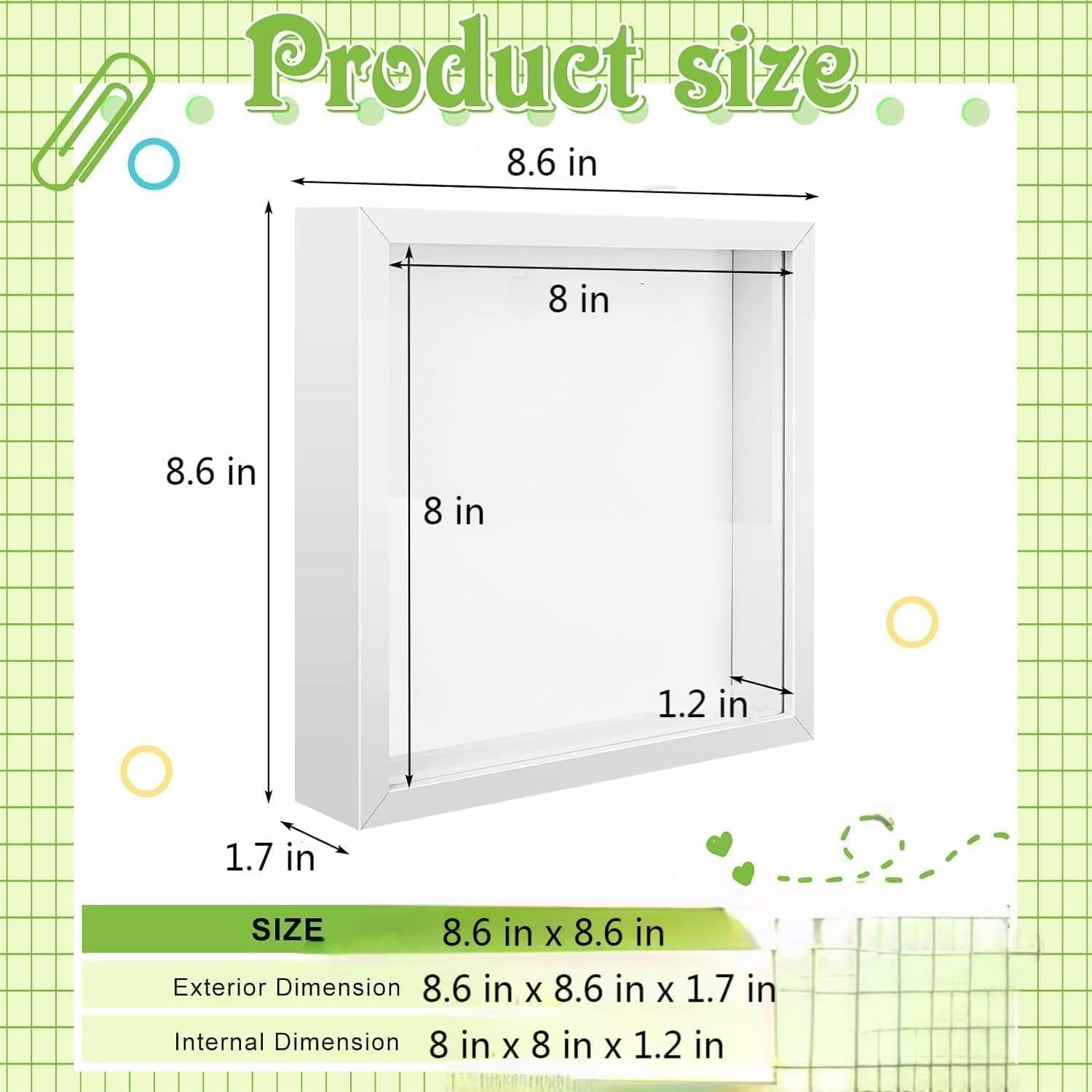 Shadow Box Frame 3 Pack 8x8 Shadow Box Display Case with Solid Wood Frame and Removable Glass Window Memory Box for Memorabilia Photos Awards Medals Gift (White)